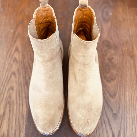 Oro Mens Tan Suede Chelsea Boot Wood Heel Handmade Casual British Style Size 12 - Picture 1 of 7